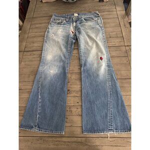 True Religion Mens Joey Flare Bootcut Jeans Patchwork Distressed Vintage Size 36